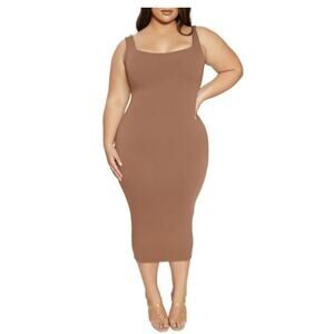 NAKED WARDROBE NWT Hourglass Midi Dress in Coco // 2X